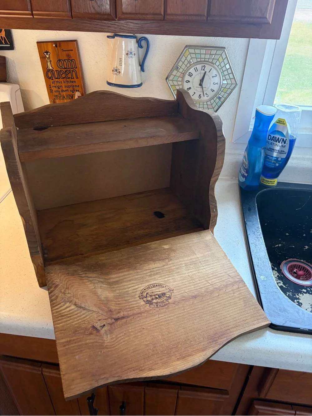 Vintage Wood Bread Box Farmhouse granny Cottage core Kitchen Storage